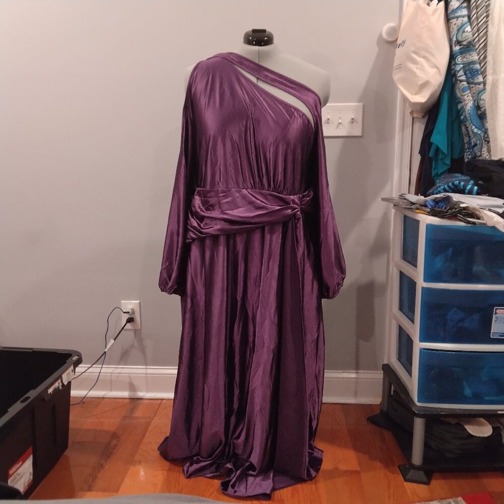Xplus Wear Purple Satin high split dress